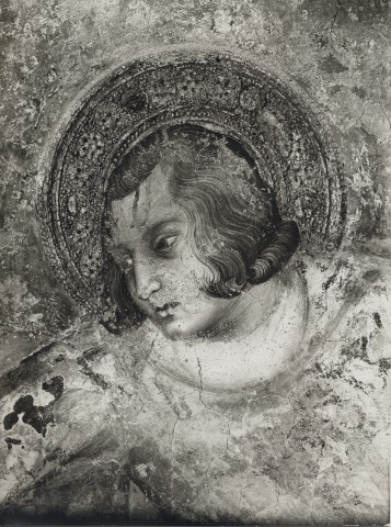 Anonimo — Martini Simone - sec. XIV - San Martino dona parte del mantello al povero — particolare, volto di san Martino